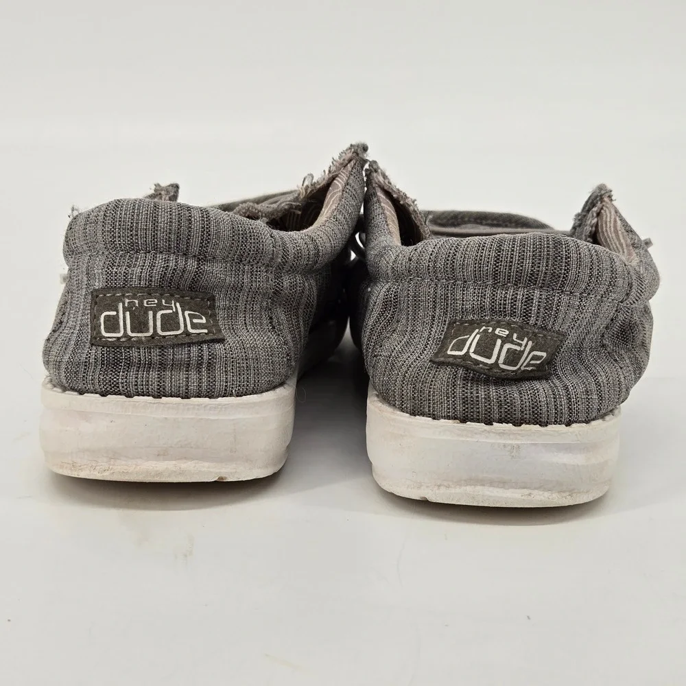 HeyDude Wally Youth Linen Stone Gray Loafers Canvas Slip On Shoes Size US 2Y GUC